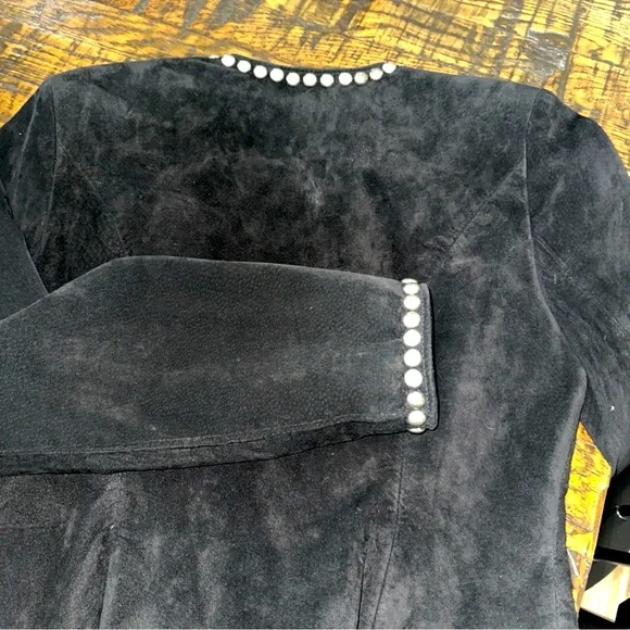 Double D Ranch suede studded jacket silver cross faux with turquoise Rtl $795 S - Picture 9 of 10